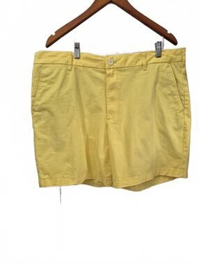 Izod Saltwater Mens Yellow Khaki Short Flat Front Pockets Preppy Comfort Cotton